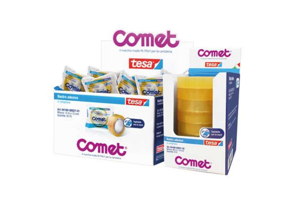 Immagine di Nastro adesivo - confezionato singolarmente -15 mm x 10 m - cellophane - trasparente - Comet