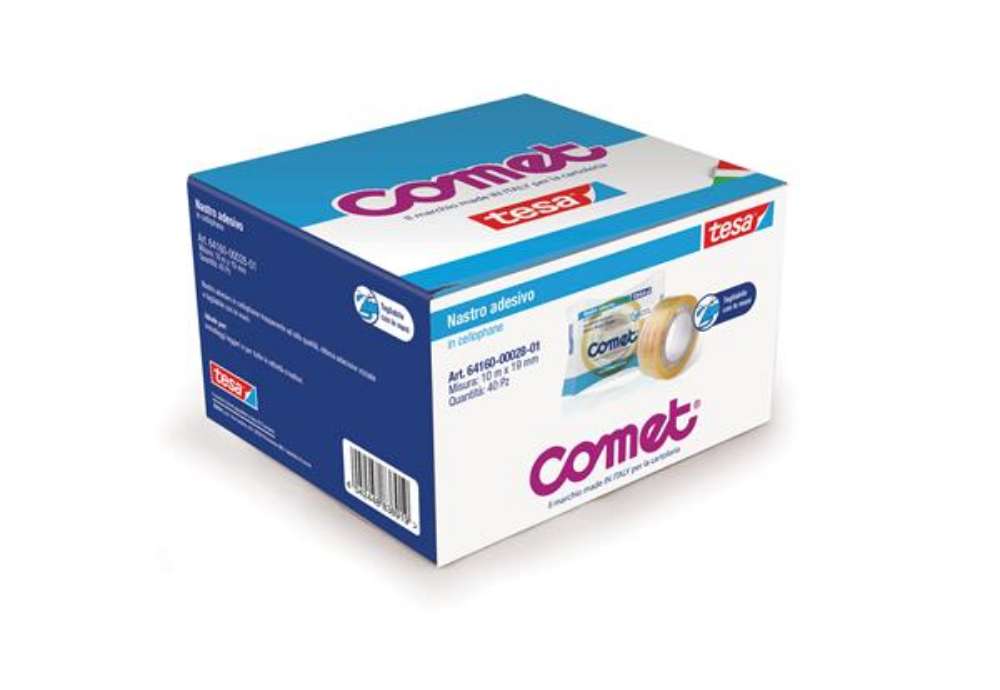 Immagine di Nastro adesivo - confezionato singolarmente - 19 mm x 10 m - cellophane - trasparente - Comet