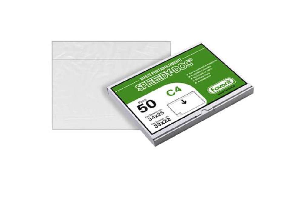 Immagine di Busta adesiva Speedy Doc - senza stampa - C4 (33 x 22 cm) - LDPE - trasparente - Favorit - conf. 50