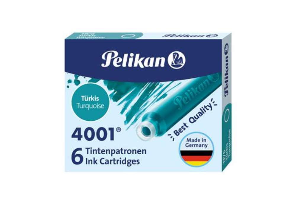 Immagine di Cartucce inchiostro 4001 (TP/6) -  lunghezza 39mm - turchese - Pelikan - scatola 6 cartucce