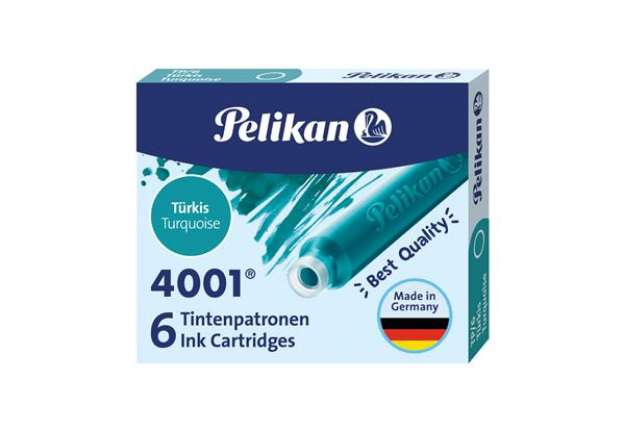 Immagine di Cartucce inchiostro 4001 (TP/6) -  lunghezza 39mm - turchese - Pelikan - scatola 6 cartucce