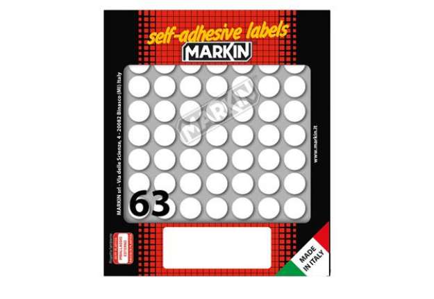 Immagine di Etichette adesive tonde - in carta - permanenti - diametro 14 mm - 63 et/fg - 10 fogli - bianco - Ma