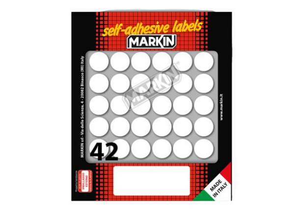 Immagine di Etichette adesive tonde - in carta - permanenti - diametro 18 mm - 42 et/fg - 10 fogli - bianco - Ma