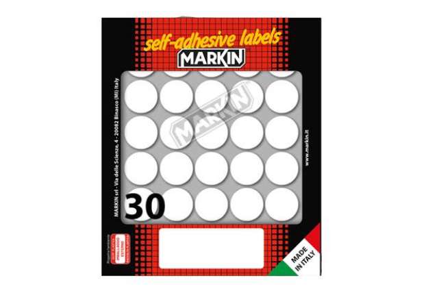 Immagine di Etichette adesive tonde - in carta - permanenti - diametro 22 mm - 30 et/fg - 10 fogli - bianco - Ma