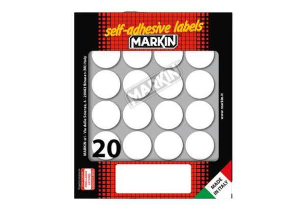 Immagine di Etichette adesive tonde - in carta - permanenti - diametro 27 mm - 20 et/fg - 10 fogli - bianco - Ma