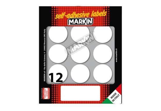 Immagine di Etichette adesive tonde - in carta - permanenti - diametro 34 mm - 12 et/fg - 10 fogli - bianco - Ma