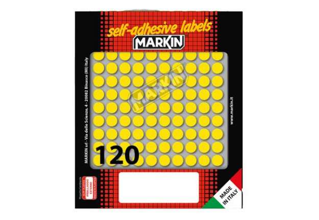 Immagine di Etichette adesive tonde - in carta - permanenti - diametro 10 mm - 120 et/fg - 10 fogli - giallo - M