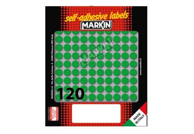 Immagine di Etichette adesive tonde - in carta - permanenti - diametro 10 mm - 120 et/fg - 10 fogli - verde - Ma