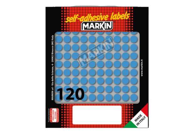 Immagine di Etichette adesive tonde - in carta - permanenti - diametro 10 mm - 120 et/fg - 10 fogli - blu - Mark