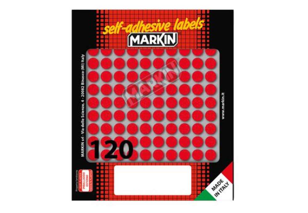 Immagine di Etichette adesive tonde - in carta - permanenti - diametro 10 mm - 120 et/fg - 10 fogli - rosso - Ma