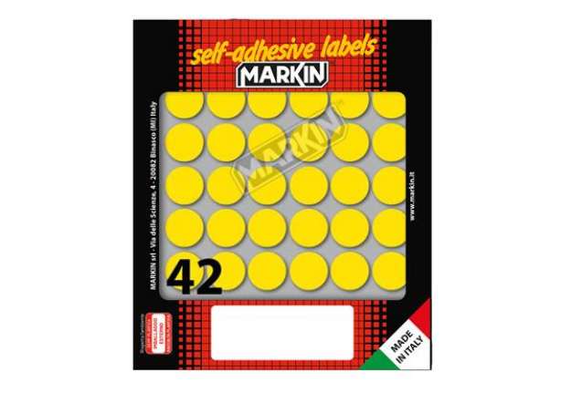 Immagine di Etichette adesive tonde - in carta - permanenti - diametro 18 mm - 42 et/fg - 10 fogli - giallo - Ma