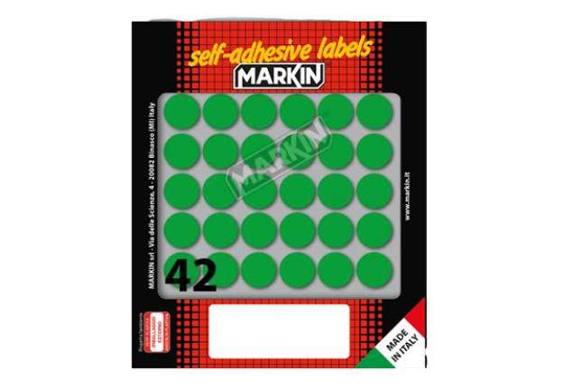 Immagine di Etichette adesive tonde - in carta - permanenti - diametro 18 mm - 42 et/fg - 10 fogli - verde - Mar