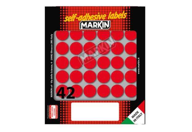 Immagine di Etichette adesive tonde - in carta - permanenti - diametro 18 mm - 42 et/fg - 10 fogli - rosso - Mar