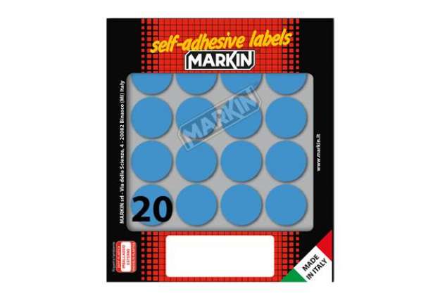 Immagine di Etichette adesive tonde - in carta - permanenti - diametro 27 mm - 20 et/fg - 10 fogli - blu - Marki