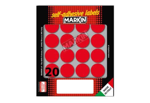 Immagine di Etichette adesive tonde - in carta - permanenti - diametro 27 mm - 20 et/fg - 10 fogli - rosso - Mar