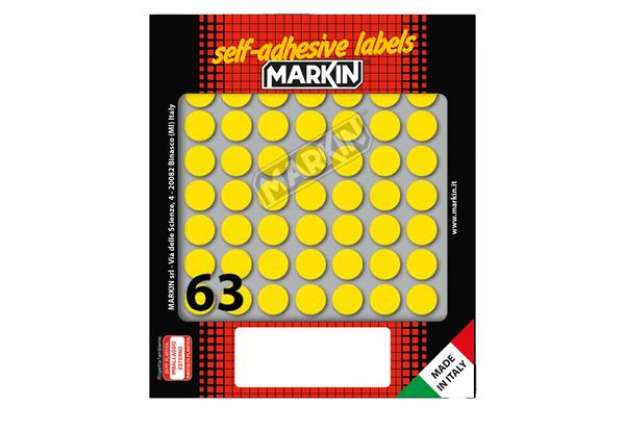 Immagine di Etichette adesive tonde - in carta - permanenti - diametro 14 mm - 63 et/fg - 10 fogli - giallo - Ma