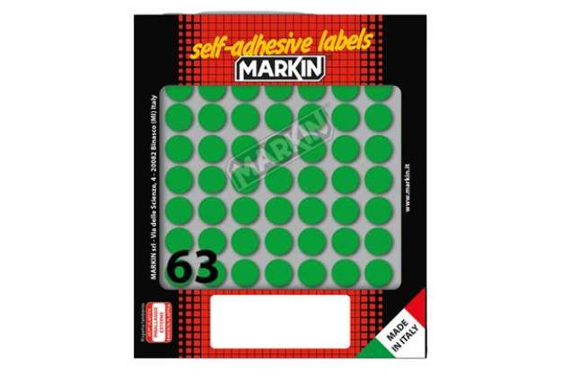 Immagine di Etichette adesive tonde - in carta - permanenti - diametro 14 mm - 63 et/fg - 10 fogli - verde - Mar