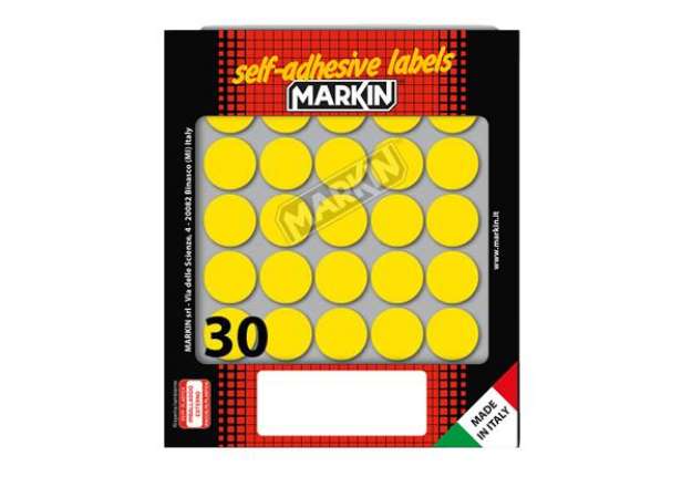 Immagine di Etichette adesive tonde - in carta - permanenti - diametro 22 mm - 30 et/fg - 10 fogli - giallo - Ma