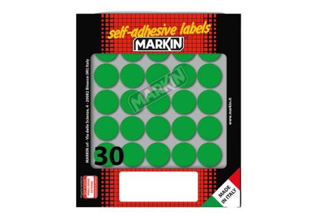 Immagine di Etichette adesive tonde - in carta - permanenti - diametro 22 mm - 30 et/fg - 10 fogli - verde - Mar