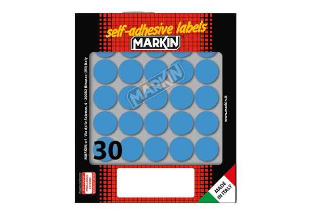 Immagine di Etichette adesive tonde - in carta - permanenti - diametro 22 mm - 30 et/fg - 10 fogli - blu - Marki