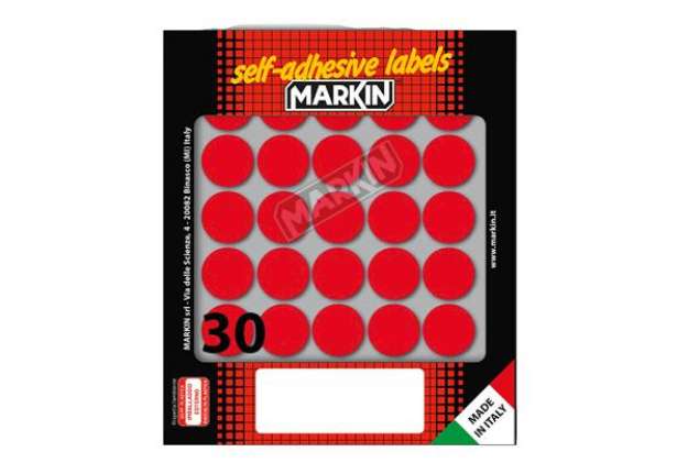 Immagine di Etichette adesive tonde - in carta - permanenti - diametro 22 mm - 30 et/fg - 10 fogli - rosso - Mar