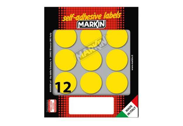 Immagine di Etichette adesive tonde - in carta - permanenti - diametro 34 mm - 12 et/fg - 10 fogli - giallo - Ma