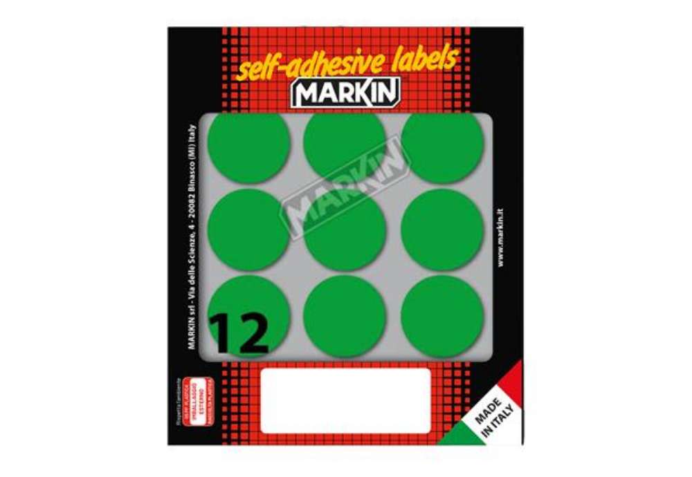 Immagine di Etichette adesive tonde - in carta - permanenti - diametro 34 mm - 12 et/fg - 10 fogli - verde - Mar