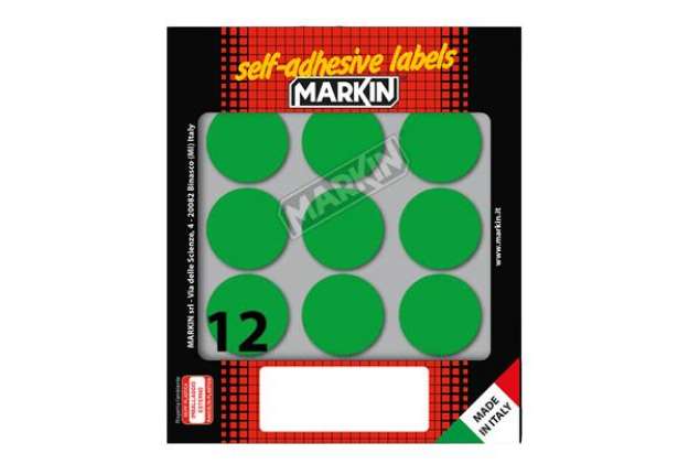 Immagine di Etichette adesive tonde - in carta - permanenti - diametro 34 mm - 12 et/fg - 10 fogli - verde - Mar