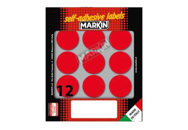 Immagine di Etichette adesive tonde - in carta - permanenti - diametro 34 mm - 12 et/fg - 10 fogli - rosso - Mar