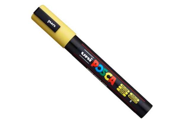 Immagine di Marcatore a base d'acqua Uni Posca PC5M - punta  tonda media da 1,8mm a 2,5mm - giallo - Uni Mitsubi