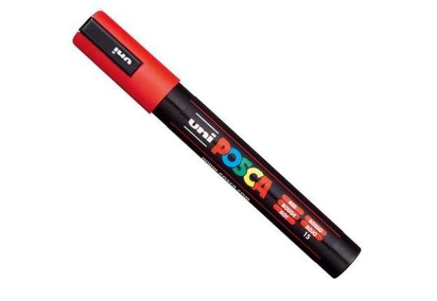 Immagine di Marcatore a base d'acqua Uni Posca PC5M  - punta  tonda media da 1,8mm a 2,5mm - rosso - Uni Mitsubi