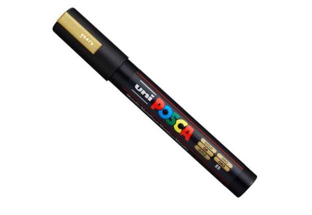 Immagine di Marcatore a base d'acqua Uni Posca PC5M  - punta  tonda media da 1,8mm a 2,5mm - oro - Uni Mitsubish