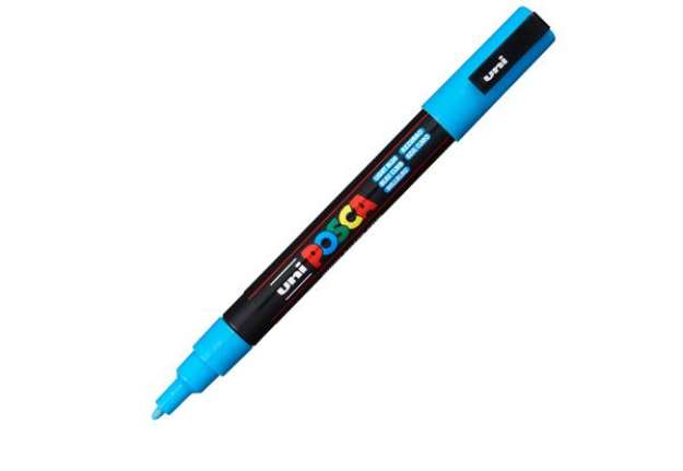 Immagine di Marcatore a base d'acqua Uni Posca PC3M  - punta fine da 0,9mm a 1,3mm - azzurro - Uni Mitsubishi