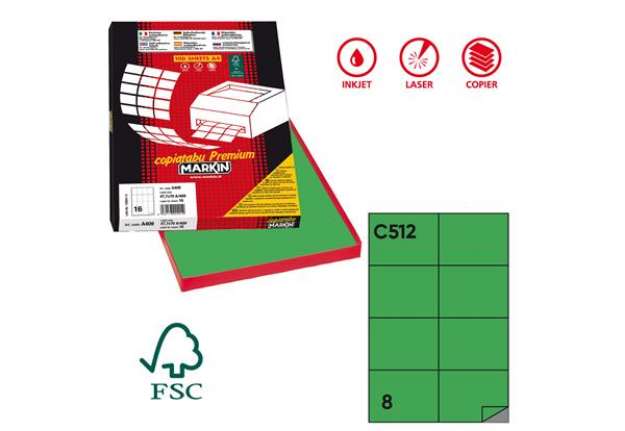Immagine di Etichette adesive C/512 - in carta - permanenti - 105 x 74,25 mm - 8 et/fg - 100 fogli - verde - Mar