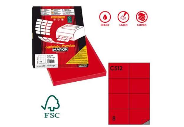 Immagine di Etichette adesive C/512 - in carta - permanenti - 105 x 74,25 mm - 8 et/fg - 100 fogli  - rosso - Ma