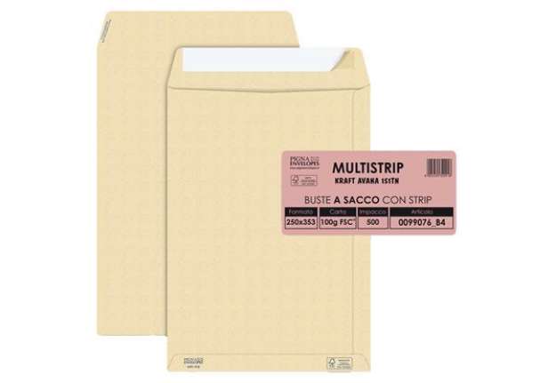 Immagine di Busta a sacco Multi Strip - strip adesivo - 25 x 35,3 cm - 100 gr - carta riciclata FSC - avana - Pi