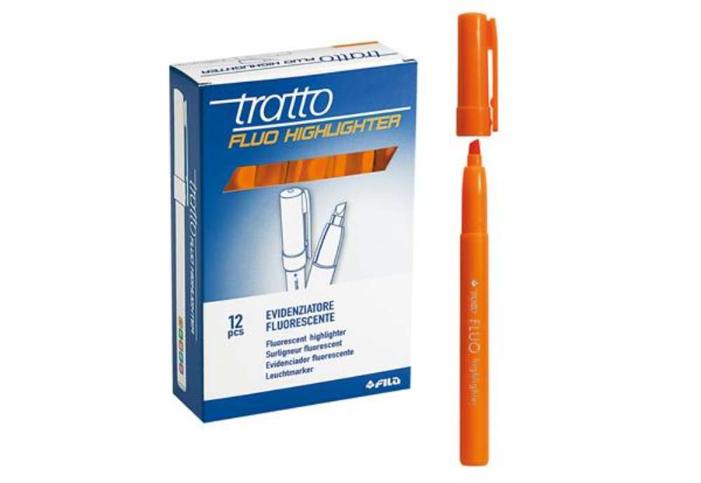 Immagine di Evidenziatore fluo Highlighter - punta a scalpello  - arancio - Tratto - conf. 12 pezzi