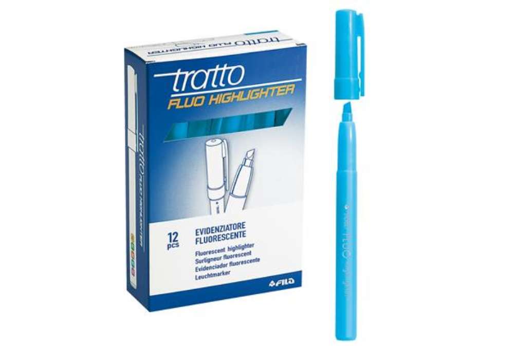 Immagine di Evidenziatore fluo Highlighter - punta a scalpello  - azzurro - Tratto - conf. 12 pezzi