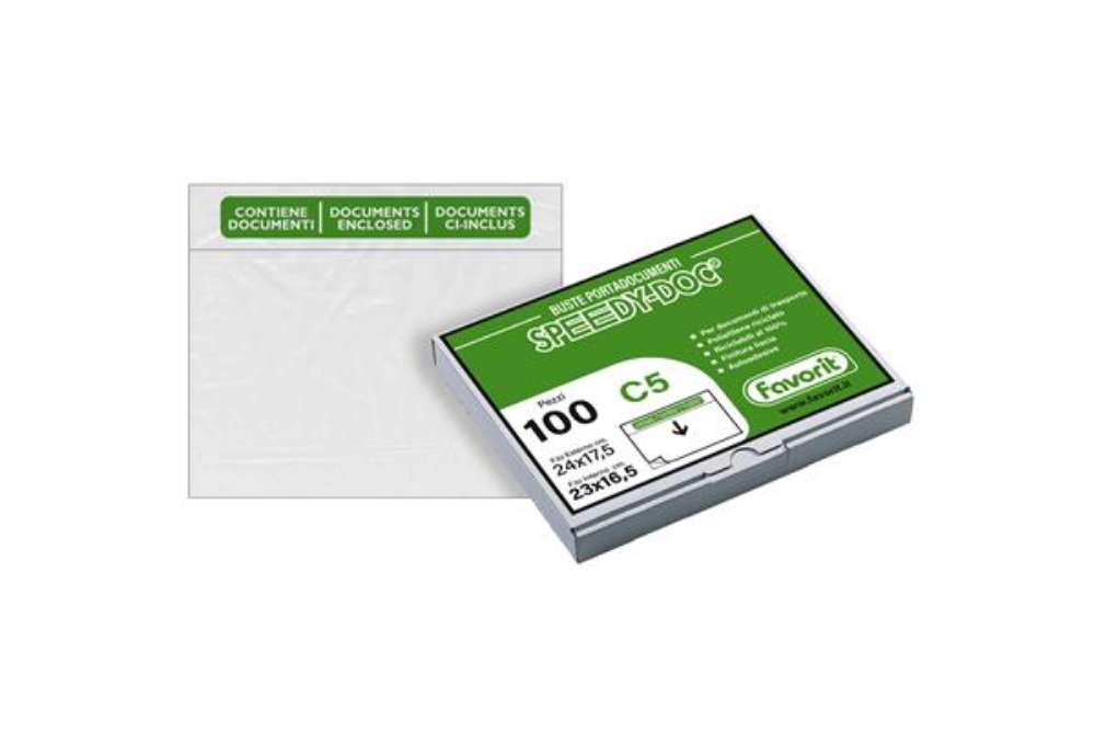 Immagine di Busta adesiva Speedy Doc - con stampa "contiene documenti" - C5 (23 x 16,5 cm) - LDPE - trasparente