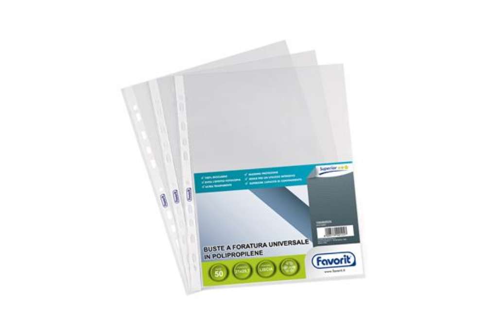Immagine di Buste forate Special PP - Superior - liscio - 21 x 29,7 cm - trasparente - Favorit - conf. 50 pezzi