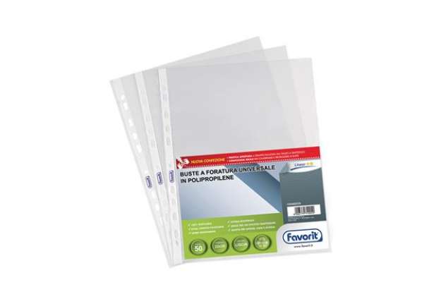 Immagine di Buste forate Special PP - Linear - liscio - 22x30 cm - trasparente - Favorit - conf. 50 pezzi