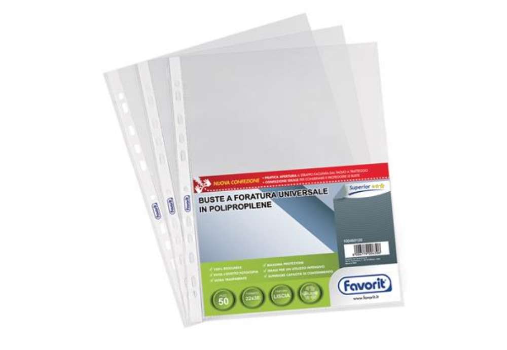 Immagine di Buste forate Special PP - Superior - liscia - 22 x 30 cm - trasparente - Favorit - conf. 50 pezzi