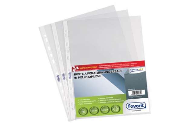 Immagine di Buste forate Special PP - Superior - liscia - 22x30 cm - trasparente - Favorit - conf. 50 pezzi