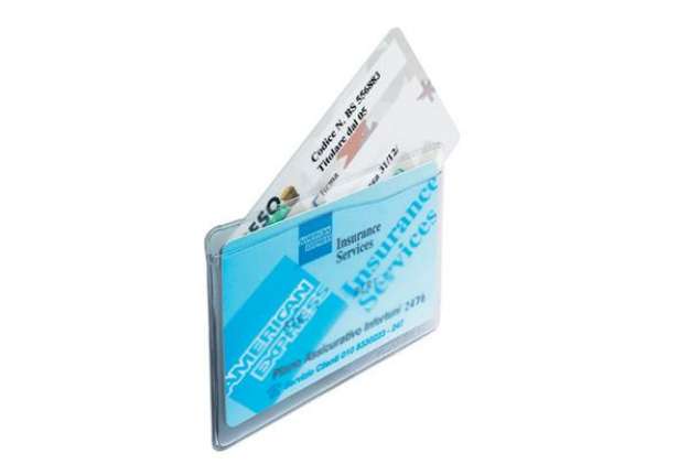 Immagine di Porta Cards - 2 tasche - 9,5x6,5 cm - trasparente - Favorit - conf. 50 pezzi