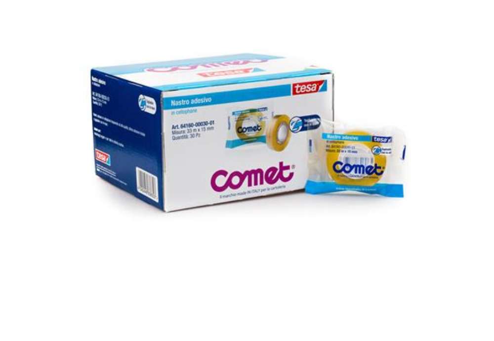 Immagine di Nastro adesivo - confezionato singolarmente - 15 mm x 33 m - cellophane - trasparente - Comet
