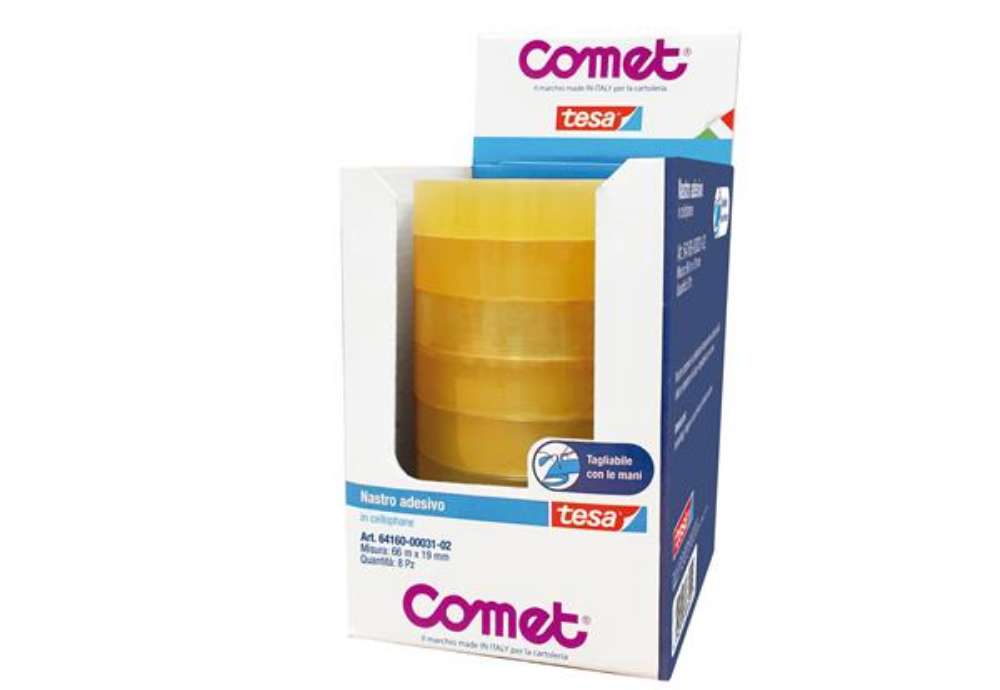Immagine di Nastro adesivo - confezionato singolarmente - 19 mm x 66 m - cellophane - trasparente - Comet