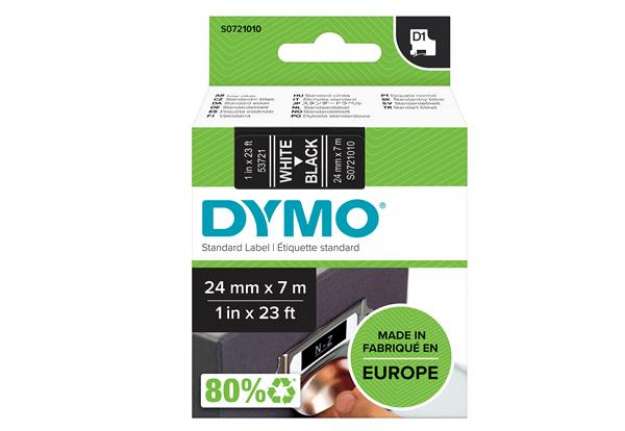 Immagine di Nastro D1 standard 537210 - 24 mm x 7 mt - PL - bianco/nero - Dymo