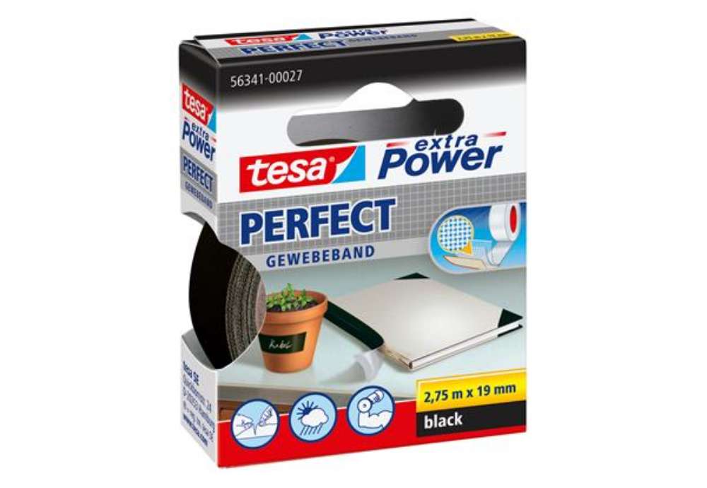 Immagine di Nastro adesivo telato XP Perfect - 19 mm x 2,7 m - tela plastificata - nero - Tesa