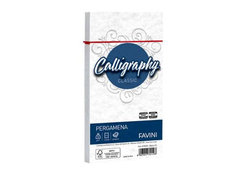 Immagine di Busta Calligraphy Pergamena - 110 x 220 mm - 90 gr - bianco 01 - Favini - conf. 25 pezzi