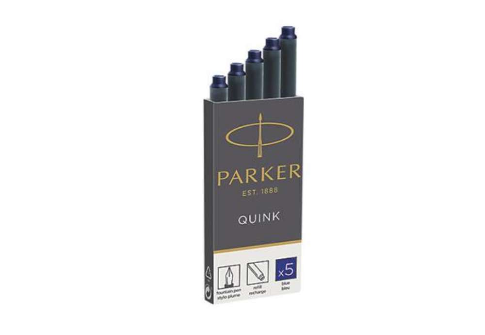 Immagine di Cartucce standard inchiostro Quink - lunghezza 75 mm - blu - Parker - scatola 5 pezzi